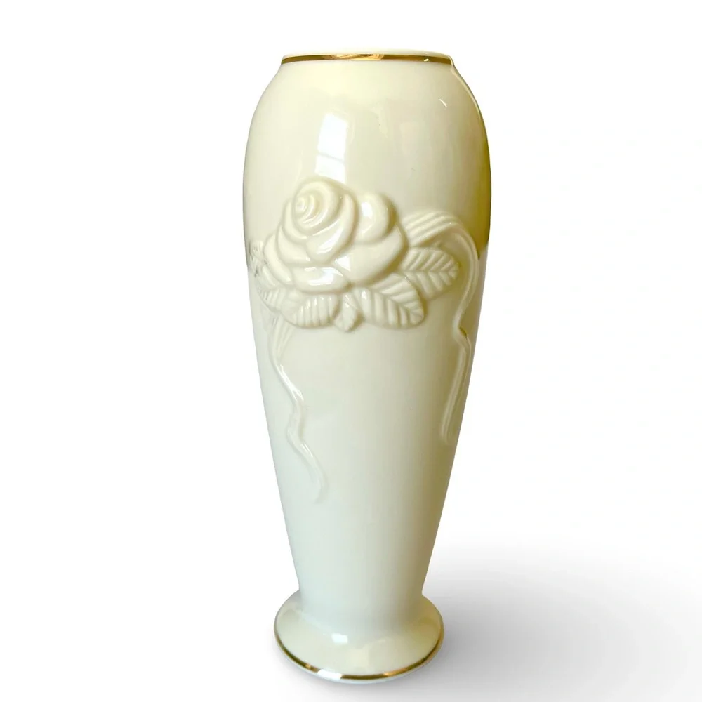 80’s Lenox Rose Blossom Cream Porcelain Bud Vase 24K Gold Trim
